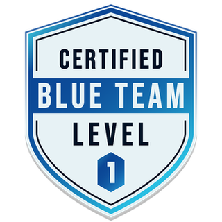 Blue Team Level 1 certification badge, issued by Security Blue Team
